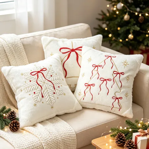 Federa Cuscino Decorativo Natalizio Pelliccia Sintetica Ricamata Albero di Natale Federa per Divano Decorazione Casa
