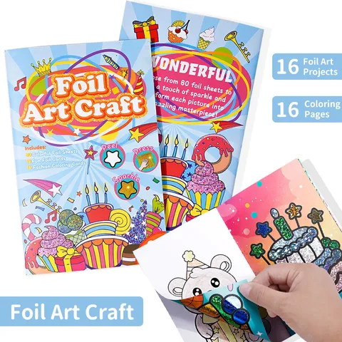 Kinder Folienkunst Bastelset Geburtstag Thema Magische Transferaufkleber Malbuch DIY Handgemachte Lernspielzeug Geschenk Für Kinder