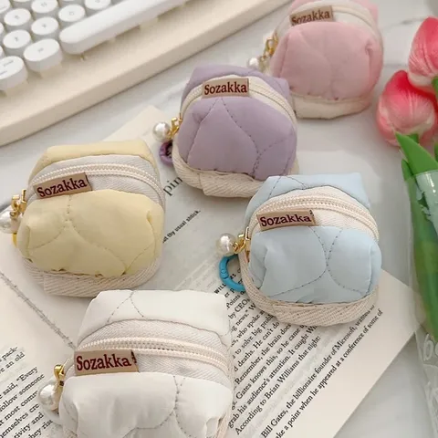 Étui de Protection Souple Matelassé pour Écouteurs Sac de Rangement Dessin Animé Mignon Avec Pendentif Perle Fermeture Éclair Pochette
