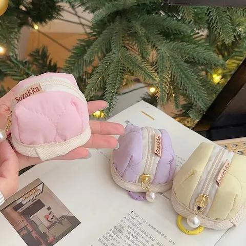 Étui de Protection Souple Matelassé pour Écouteurs Sac de Rangement Dessin Animé Mignon Avec Pendentif Perle Fermeture Éclair Pochette