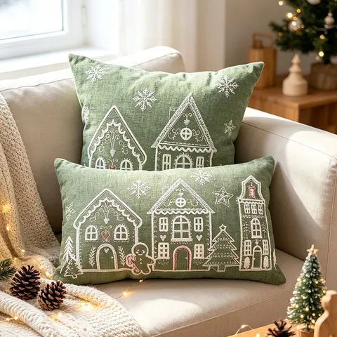 Christmas Chenille Throw Pillow Cover Decorative Snowflake House Pattern Pillowcase For Living Room Sofa Bedside Home Decor
