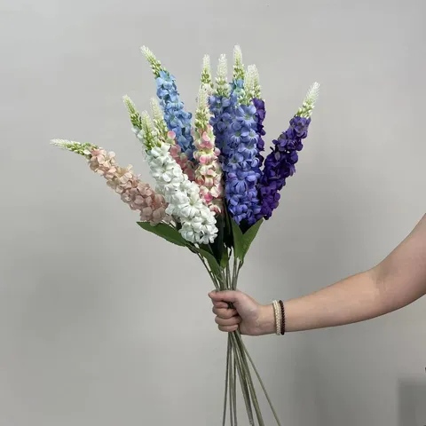 Fleur en Soie Artificielle Branche Unique Hyacinthe Pied d'Alouette Violette Maison Extérieur Mariage Scène Décoration Arrangement Floral