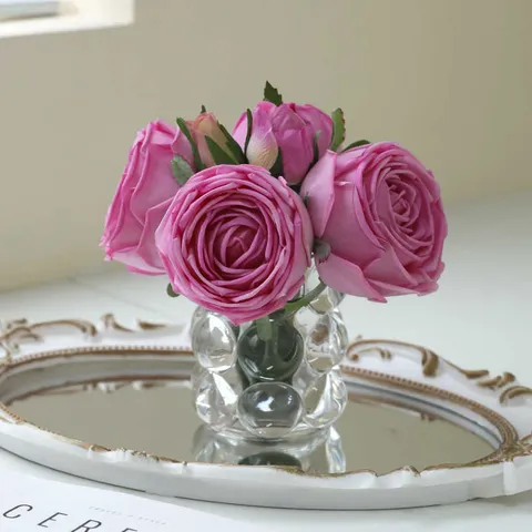 Bouquet de Fleurs de Rose Artificielles Toucher Humide Fusses Roses Pour Maison Salon Table à Manger Bureau Décor Arrangement Floral