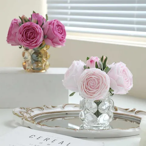 Bouquet de Fleurs de Rose Artificielles Toucher Humide Fusses Roses Pour Maison Salon Table à Manger Bureau Décor Arrangement Floral