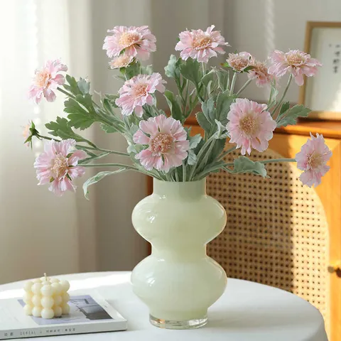 Artificial Cosmos Flowers 3-Head Flocked Silk Flowers Fake Flower Stems For Living Room Dining Table Home Decor