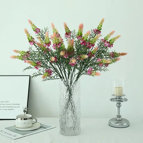 Künstliche Blume Einzelner Stiel Federfächer Lavendel Seidenblume Für Hochzeit Heimdekoration Waldstil Blumenarrangement