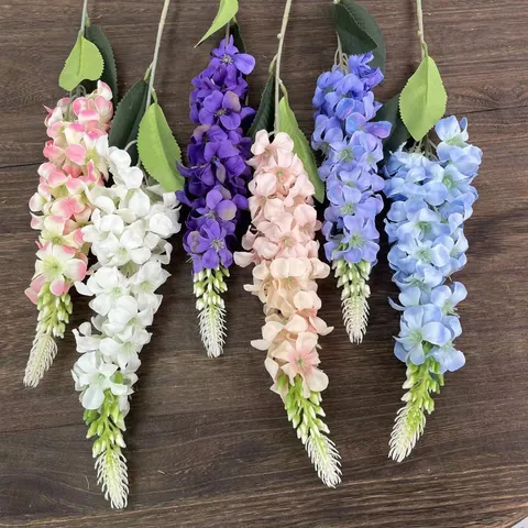 Fleur en Soie Artificielle Branche Unique Hyacinthe Pied d'Alouette Violette Maison Extérieur Mariage Scène Décoration Arrangement Floral