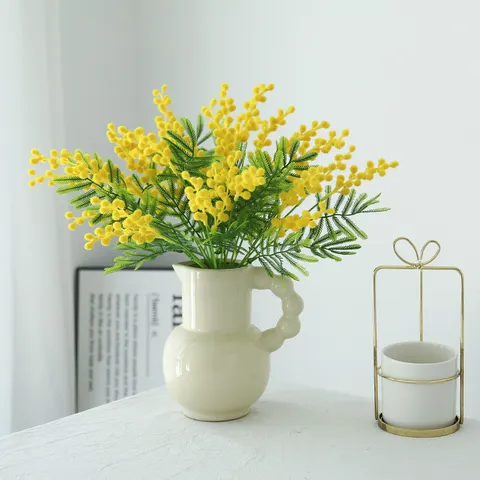 Flor Artificial de Seda de Alta Gama Rama de Acacia Estilo Pastoral Planta Falsa Decoración de Bodas en Casa