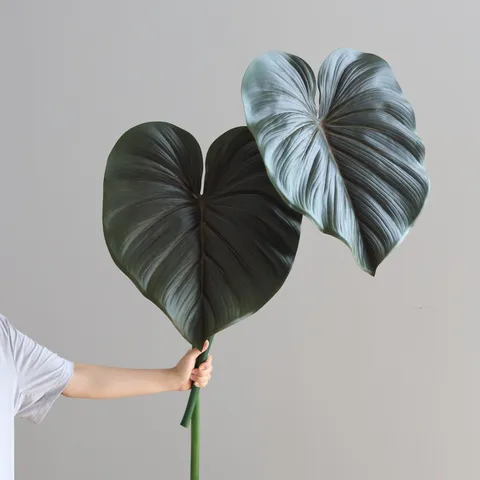 Artificial Philodendron Leaf Plant Stem Tropical Fake Greenery Foliage For Home Hotel Room Wall Decor Party Floral