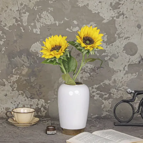 Tournesol Artificiel Real Touch à Tige Unique Pastorale en Satin Plastique Fleur de Soleil Pour Décoration Maison Jaune
