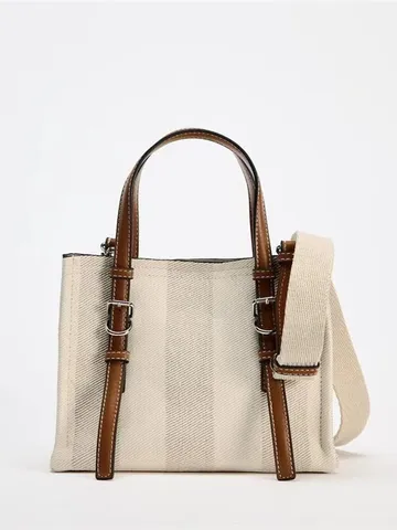 Women Canvas Tote Bag Casual Crossbody Shoulder Bag Large Capacity Commuter Handbag Minimalist Retro Style