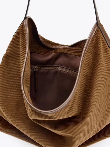 Vintage Corduroy Shoulder Bag Large Capacity Tote Hobo Bag Casual Retro Handbag for Women Daily Commuting