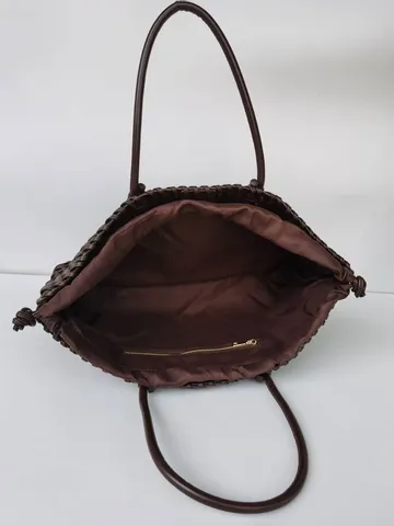 Large Capacity Woven Tote Bag For Women PU Leather Handbag Casual Commuter Shoulder Bag