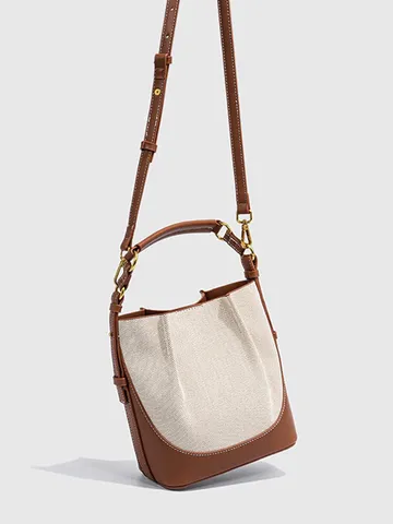 Women Fashion Bucket Bag PU Leather Large Capacity Casual Shoulder Crossbody Bag Top Handle Handbag With Wide Strap