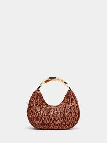 Women PU Leather Dumpling Bag Fashion Elegant Evening Handbag Metal Handle Crossbody Bag Casual Urban Style Purse