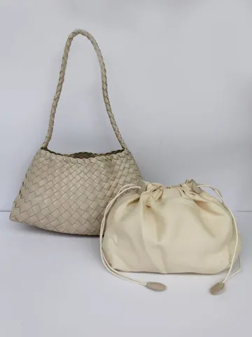 Women Woven PU Leather Shoulder Bag Casual Commuter Underarm Bag Vintage Solid Color Fashion Tote Handbag