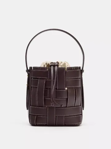 Women Woven Bucket Bag PU Leather Tote Handbag Casual Daily Shoulder Crossbody Bag With Drawstring Closure