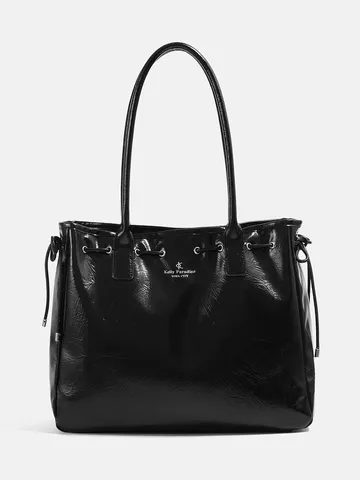 Women's Large Capacity Tote Bag Retro Minimalist PU Leather Shoulder Bag Drawstring Bucket Bag Fashion Handbag
