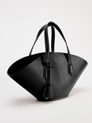 Women PU Leather Tote Shoulder Bag Large Capacity Commuter Handbag Fan-Shaped Retro Casual Top Handle Bag