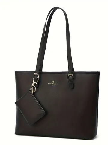 Women Large Capacity Tote Bag PU Leather Fashion Shoulder Handbag Casual Commuter Top Handle Bag With Coin Purse