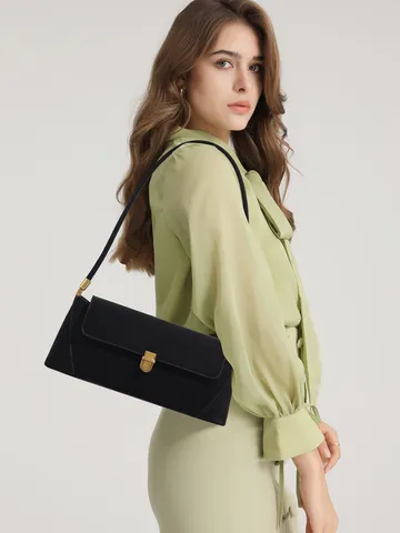 Vintage Underarm Bag French Style PU Leather And Suede Shoulder Bag Chic Retro Tote Purse Casual Daily Handbag
