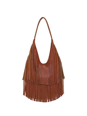 Women's PU Leather Shoulder Bag Fashion Tassel Hobo Bag Large Capacity Casual Underarm Handbag For Daily Commute