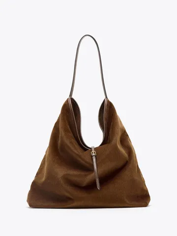 Vintage Corduroy Shoulder Bag Large Capacity Tote Hobo Bag Casual Retro Handbag for Women Daily Commuting