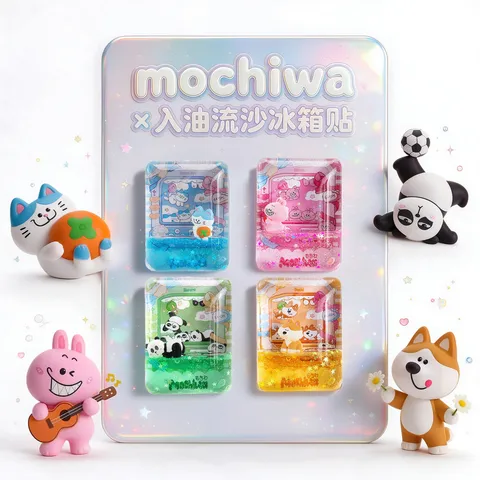 Aimant de Réfrigérateur à Sables Mouvants Liquides Original IP Mochiwa Acrylique Magnétique 3D Animal de Dessin Animé Décor