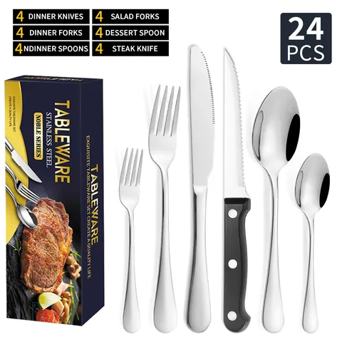 Stainless Steel Cutlery Set Modern Dinnerware Knife Fork And Spoon Kitchen Tableware Luxury Gift Boxed