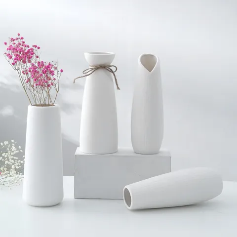 White Minimalist Ceramic Vase Modern Textured Floral Container Dried Flower Arrangement Home Decor Tabletop Ornament