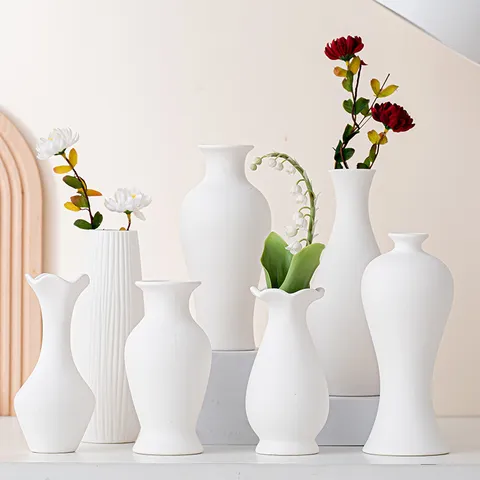 Unpainted Ceramic Vase White Bisque DIY Painting Pottery Flower Vase Home Decor Modern Minimalist Tabletop Floral Holder