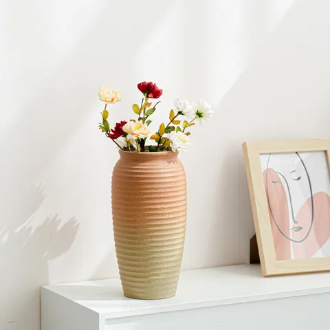 Vintage Retro Coarse Pottery Ceramic Flower Vase Gradient Color Desktop Decorative Vase For Home Living Room Dining Table Dried Flower Arrangement Vessel
