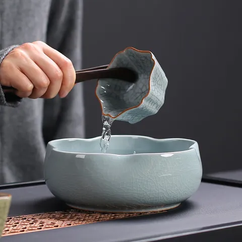 Traditionelle Chinesische Ge Ofen Keramik Tee Waschschale Lotusblüte Eis Glasur Wasser Schale Kung Fu Tee Zubehör