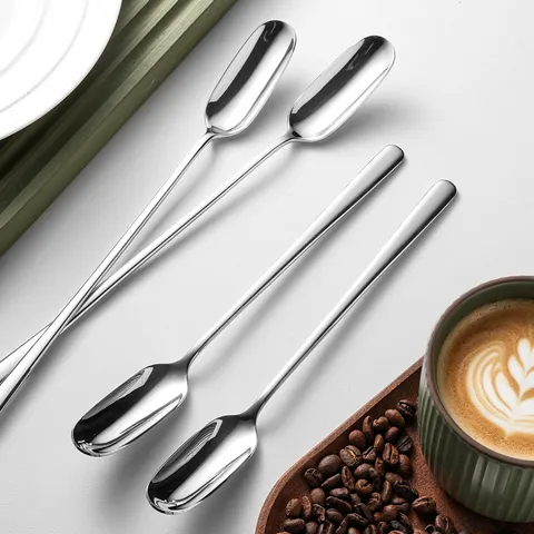 Cucchiaio per Ghiaccio a Manico Lungo in Acciaio Inossidabile 316L Moderno Minimalista Lucidato a Specchio Cucchiaio da Caffè Cucchiaio da Bar Posate