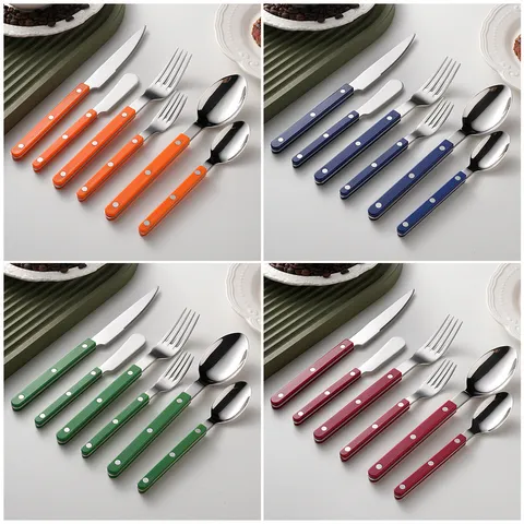 Nordic Style Stainless Steel Tableware Set Color Handle Steak Knife Fork Spoon Kitchen Dining Flatware Set