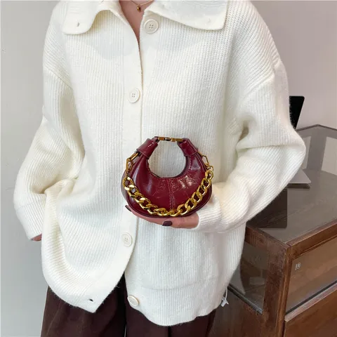 Vintage PU Leather Crescent Hobo Bag For Women Solid Color Chic Underarm Handbag Fashion Retro Mini Crossbody Bag