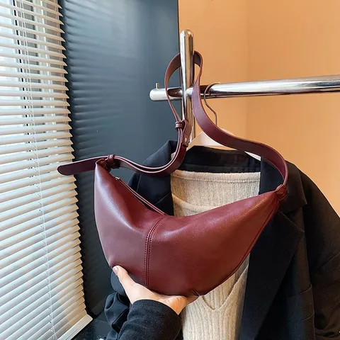 Bolso de Empanada de Cuero PU para Mujer Moda Retro Bolso de Axila Casual Versátil Bolso Cruzado Color Sólido Cremallera
