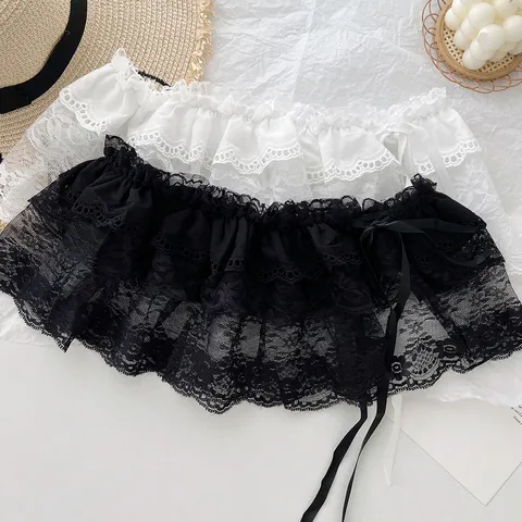 Damen Spitze Rockverlängerung Gestufter Kuchenrock Lagenrock Dekorativer Spitzenbesatz Taille Bindegürtel Mini Wickelrock Stück Polyester Unterteile