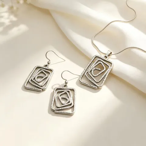 Minimalist Stainless Steel Geometric Spiral Texture Necklace And Earrings European Trendy Fashion Jewelry Set