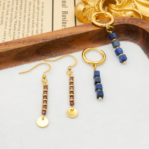 Niche Design Ethnic Style Stainless Steel Drop Earrings French Vintage Retro Beaded Jewelry For Women