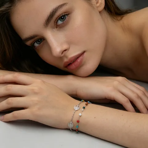 Bohemian Colorful Beaded Stainless Steel Layered Bracelet Women Vacation Casual Fashion Jewelry Wrist Chain