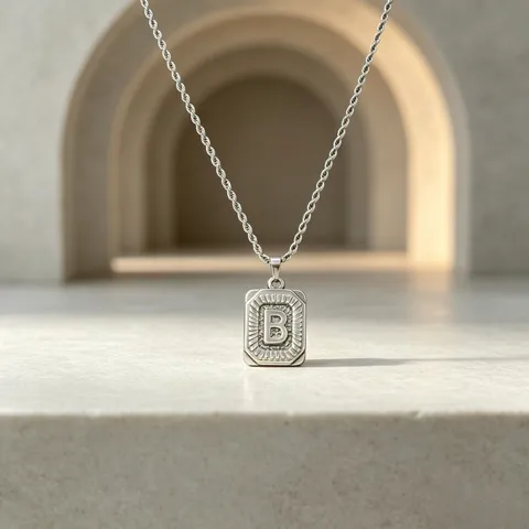 Hip Hop Stainless Steel Letter Pendant Necklace Geometric Rectangular Charm Twist Chain Fashion Jewelry For Men Women