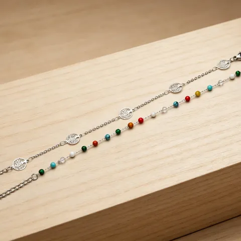 Bohemian Colorful Beaded Stainless Steel Layered Bracelet Women Vacation Casual Fashion Jewelry Wrist Chain