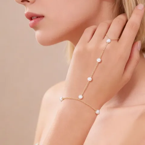 Minimalist Stainless Steel Hand Chain Bracelet Multi Layer Stacked Ring Linked Bracelet Fashion Hand Jewelry For Women