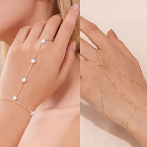 Minimalist Stainless Steel Hand Chain Bracelet Multi Layer Stacked Ring Linked Bracelet Fashion Hand Jewelry For Women