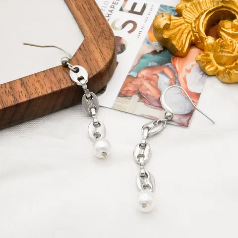 Minimalist Stainless Steel Pig Nose Chain Pearl Tassel Dangle Earrings For Women Gold Silver Plated Fashion Jewelry