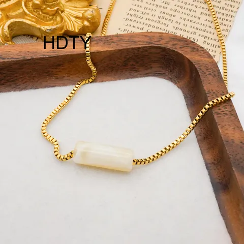Retro Vintage Geometric Resin Pendant Necklace Stainless Steel Box Chain 18k Gold Plated Fashion Jewelry For Women