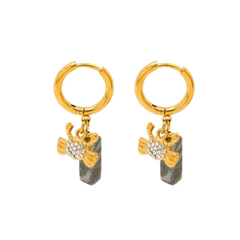 Fashion Luxury Stainless Steel Crab Earrings Natural Stone Rhinestone Ocean Vacation Stud Earrings For Women Jewelry