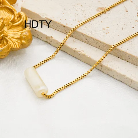Retro Vintage Geometric Resin Pendant Necklace Stainless Steel Box Chain 18k Gold Plated Fashion Jewelry For Women