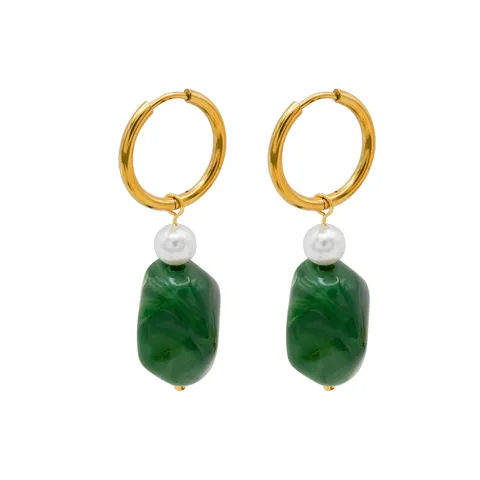 French Vintage Geometric Resin Earrings Stainless Steel Artificial Pearl Creative Hoop Earrings For Women Jewelry